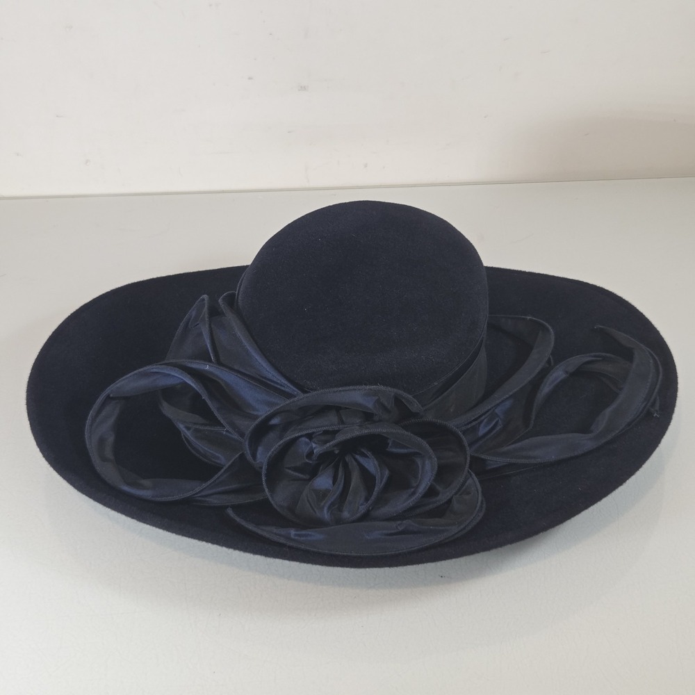 Firenze Angiolo Frasconi Neiman Marcus Italy Rabbit Hair Navy Formal Hat NWT